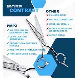 FMPZ Professional Hair Cutting Shears - 6.0" Japanese SUS 440C & Cobalt Stainless Steel - Professionally Hand Sharpened - Adjustable Tension Screw Included