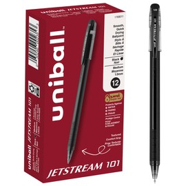 uniball Jetstream 101 Ballpoint Pens, Medium Point (1.0mm), Black, 12 Pack
