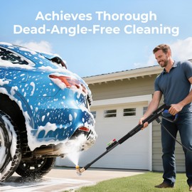 360° Pressure Washer for Under Car Cleaning, Power Washer with Rotating Nozzle to Clean Without Bending, with Foam Cannon & 4 Quick-Connect Nozzles for Driveway, Patio, Car, Home