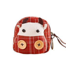 NiaWa Adorable Fabric Cow Coin Purse - Canvas Change purse with Zipper Closure, Red, Cow