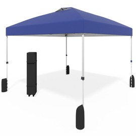 Favofamilie 10x10 Pop Up Canopy - Instant Setup Beach Tent with Wheeled Carry Bag, 8 Sandbags & 4 Guy Lines - Portable Sun Shade for Camping, Events, Silver Coated Top, Blue