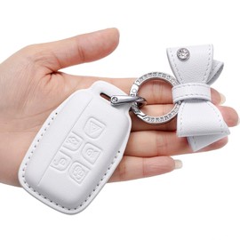 CUIBUKUG for Land Rover Jaguar Key fob Cover Genuine Leather with Keychain,Compatible with Evoque Velar Sport Discovery Freelander2 LR4 Land Rover Sport Jaguar XF XJ XE F-PACE F-Type