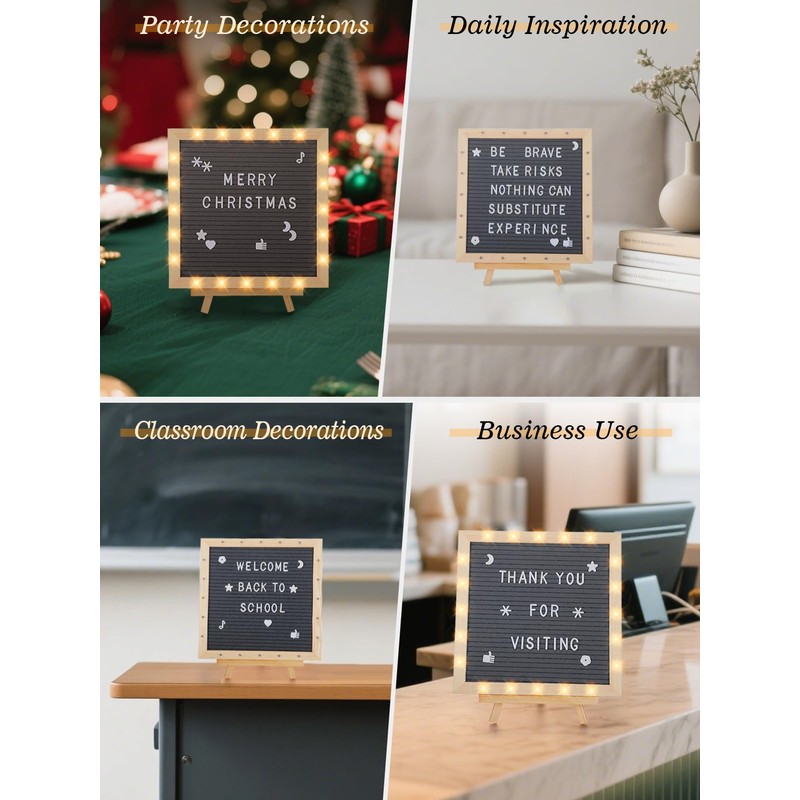 Changeable Felt Letter Board with LED Lights - 10×10" Message