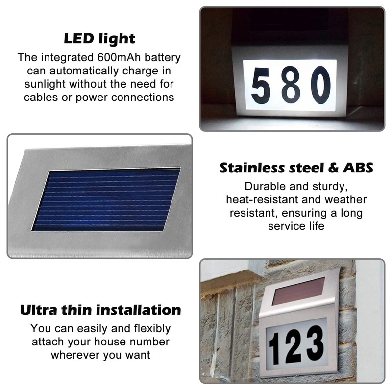Hausnummer Beleuchtet Solar, Solarhausnummer, Hausnummernschild IP65 Wasserdicht, Edelstahl Hausnummer, Hausnummernleuchte,