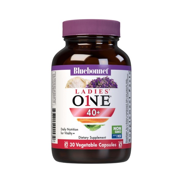 Bluebonnet Nutrition Ladies’ ONE 40+ Whole Food-Bed Multiple, Women Multivitamin for Women 40+, Soy-Free, Non-GMO, Gluten Free, 30 Vegetable Capsules, 30 Servings