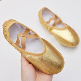 Phineein - Zapatos de Ballet para niñas con Suela Dividida y Purpurina para niños, Oro, 18.5 MX Niño pequeño