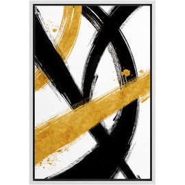 MUDECOR Framed Canvas Print Wall Art Black & Gold Grunge Paint Stroke Landscape Shapes Abstract Illustrations Modern Art Minimal Dramatic Colorful for Living Room, Bedroom, Office - 24"x36" White