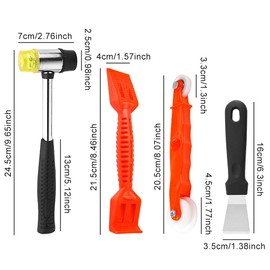POHOVE Window Glazing Tool Kit,4PCS Heavy-Duty Glazing Tools,Glazing Tools Bundle Multi-Functions Hammer,Red Window Roller,Steel Scraper,Plastic Shovel,for Windows, Doors Hand Tool Sets