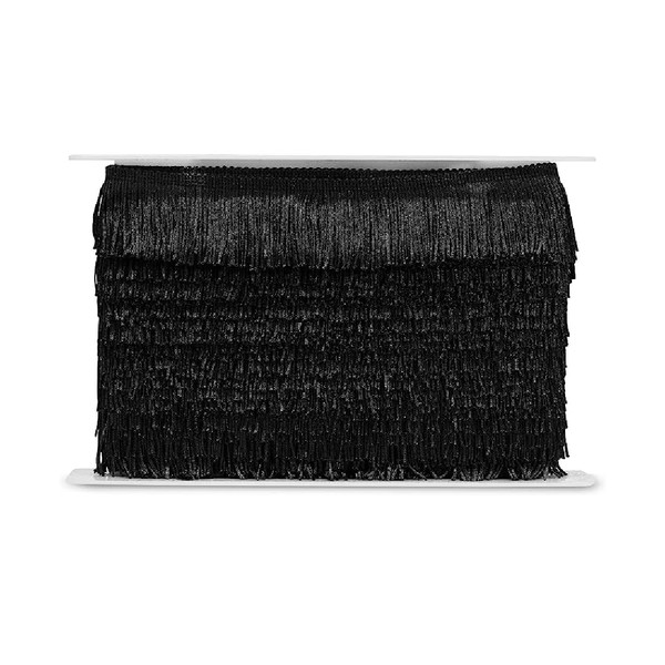 Trims by The Yard 2" Chainette Fringe Trim, Polyester-Made Decorative Fringe Trim, for Costumes, Uniforms, Home Decor, and Party Decorations, Washable Fringes, 5-Yard Cut | Black