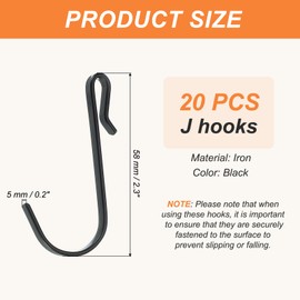 PATIKIL 2.3" J Hooks, 20 Pack Wire Rack J Shaped Click-on Hook, Hanging Sink Grid Hanger for Kitchen Bedroom Office, Black