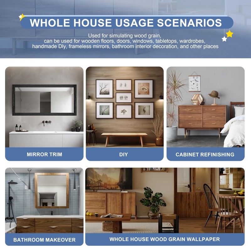 TIANLDD 27 FT Wood Grain Wallpaper Border, Removable Waterproof Mirror