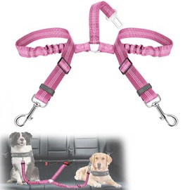 VBGURR Seat Belt Dog Car, Elastic Double Headed Dog Belt Car, Adjustable Dog Seat Belt Car (Pink)