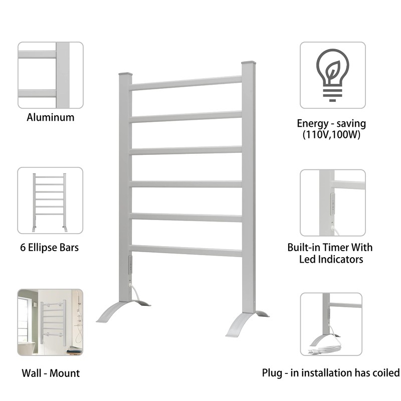KEG Towel Warmer 6 Bars for Bathroom Freestanding or Wall