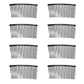 Ruwado 8 Pcs Wedding Veil Hair Side Comb Metal Black Twist Wire Curved Classic French Styling 20 Teeth Hair Pin Clamp for Fine Hair Women Girl DIY Bridal Hair Accessories (Silver)