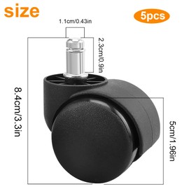 Jetisva 5pcs Office Chair Wheels Replacement 11mm Stem,Rubber Swivel Chair Castors, Rollerblade Castor Wheels for Furniture,Gaming Chair Wheels,Computer Desk Chair Wheels Supports Up to 500lbs
