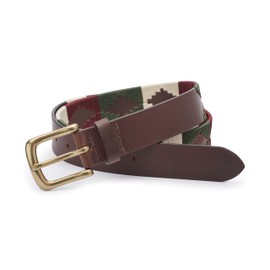 Ibex England | Brown & Green Multicolour Embroidered | Men's Leather Polo Belt | 35MM Wide | Gift For Him | Size M - 35"