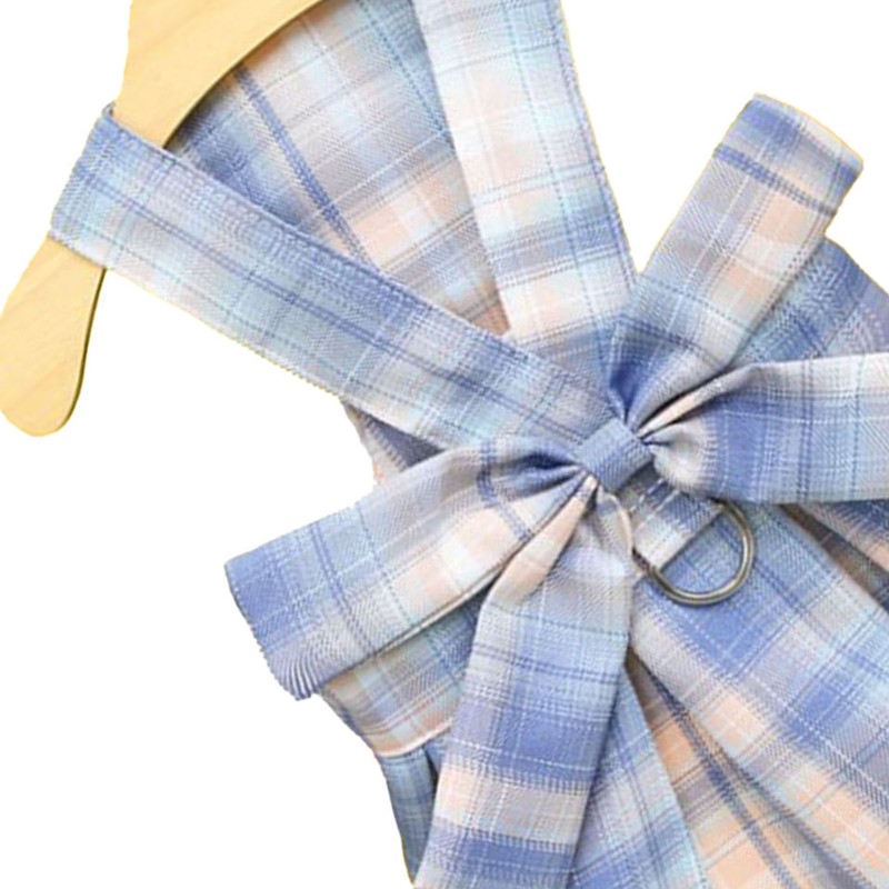 Plaid Dog Dress Bow Tie Harness Leash Set Breathable Soft