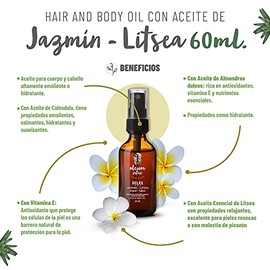 OLEUM VITAE Hair & Body Oil Jazmín-Litsea. Aceite para Cabello y Cuerpo con Aceite Esencial de Litsea. Hidratación Profunda. Con Aceites de Caléndula, Almendras Dulces y Vitamina E. 60ml