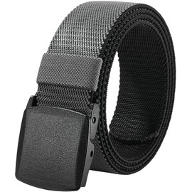 Men's Elastic Stretch Belt, 2-in-1 Reversible Web Belt with No-Metal Plastic Buckle for Travel Work Sports, Adjustable Waist Belt for Pants Shorts Jeans (Black & Gray)