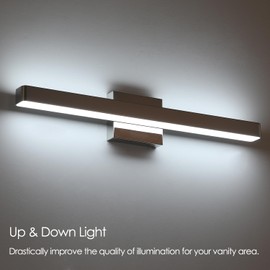 Liilokte LED Modern Bathroom Vanity Light Bar (24-Inch, Cool White 6000K), Modern Acrylic Bathroom Wall Lighting Fixtures Over Mirror, Chrome