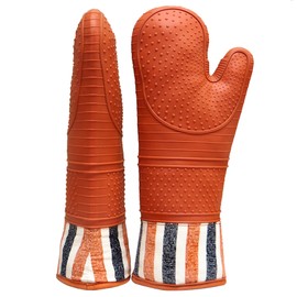 RED LMLDETA Heat Resistant 550 Degree Oven mitt, Silicone Oven Hot Mitts - 1 Pair, Extra Long Professional Baking Oven Gloves - Food Safe,Pot Holders Cooking,Grilling,Kitchen (Tangerine Mittens)