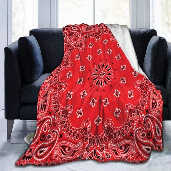 Ding Bandana Colorful Red Paisly Fleece Throw Blanket Warm Super