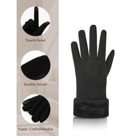 Knuffnee Women's Winter Gloves Fleece Lined Gloves Warm Touchscreen Gloves, black