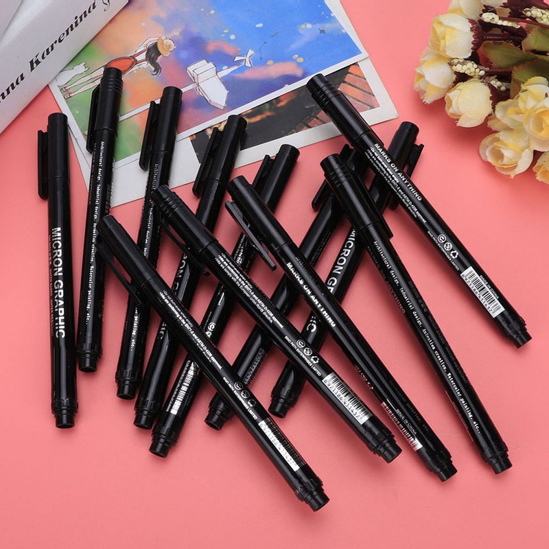 12pcs Micron Liner Fine Tip Marker Pen Black Ink Waterproof