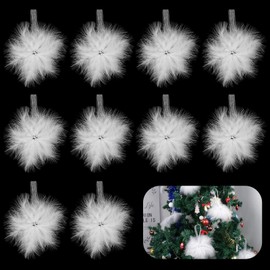 10 Pcs Christmas Tree Feather Christmas Pendant Feather Christmas Tree Feather Decorations White Feathers Baubles Christmas Tree White Vintage Hanging Feather for DIY Apparel Xmas Tree Ornaments