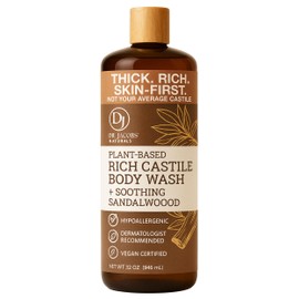 Dr. Jacobs Naturals Pure Castile Soap Liquid Body Wash, Sandalwood - All Natural Soap Infused with Vitamin E and Aloe Vera to Moisturize Dry and Sensitive Skin - Made in the USA - 32 oz, Pack of 1