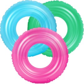 3 Pcs Inflatable Pool Floats for Adults, Swimming Rings Swim Tube Pool Rings Floaties for Adults Hawaiian Beach Party Decorations, 30 x 14inch (Transparent Blue,Green,Pink)