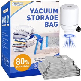 Tear-Proof Vacuum Storage Bags with Electric Pump, Reusable Space Saver Vacuum Storage Bags for Clothes, 4 Jumbo + 4 Large +4 Medium Vacuum Bags for Travel, Vacuum Bags for Luggage (12 PCS) (Grey)