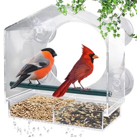 Window Bird Feeder Acrylic, Large Window Feeder for Birds 21.5 x 20.5 x 10 cm (L x W x H), Bird Feeder with 2 Cells, for Small Wild Birds