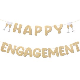 Prasacco Happy Engagement Banner Champagne Gold Glitter Engagement Party Decorations 7.2ft