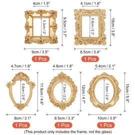 QUARKZMAN Pack of 5 Vintage Resin Picture Frames, 2 x 1.5 Inch Mini Picture Frame, Oval Rectangle Wall Hanging Frame, Display Frame, Photo Holder for Home, Wall Jewellery, Display, Hotel Decor, Gold