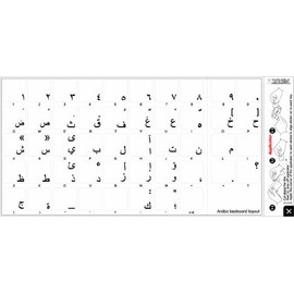 Arabic Keyboard Labels Layout Work with Apple with Blue, Black, Orange, RED OR White Lettering ON Transparent Background for Desktop, Laptop and Notebook (Black)