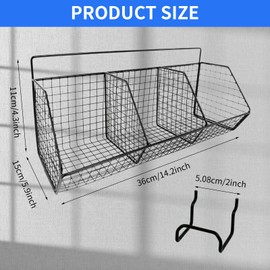 LECEHIVO 4 Pcs Divided Pegboard Baskets Set with 8 Pegboard Hooks and 40 Cable Ties 3 Grid Wall Mount Metal Garage Storage Organizer for Bathroom Workbench Accessory (Black)