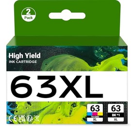 63XL Ink Cartridge for HP Ink 63XL 63 XL Black and Color Combo Pack High Yield Printer Ink 63 XL for OfficeJet 3830 4650 5212 5220 for Envy 4512 4520 for DeskJet 3630 Printer (1 Black, 1 Tri-Color)