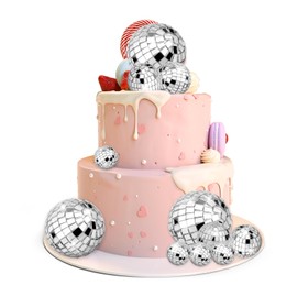 12 decoraciones para tartas de discoteca, 5 tamaños, mini bolas de discoteca, accesorios temáticos de discoteca para decoraciones de fiestas de cumpleaños de los años 70, suministros de fiesta de