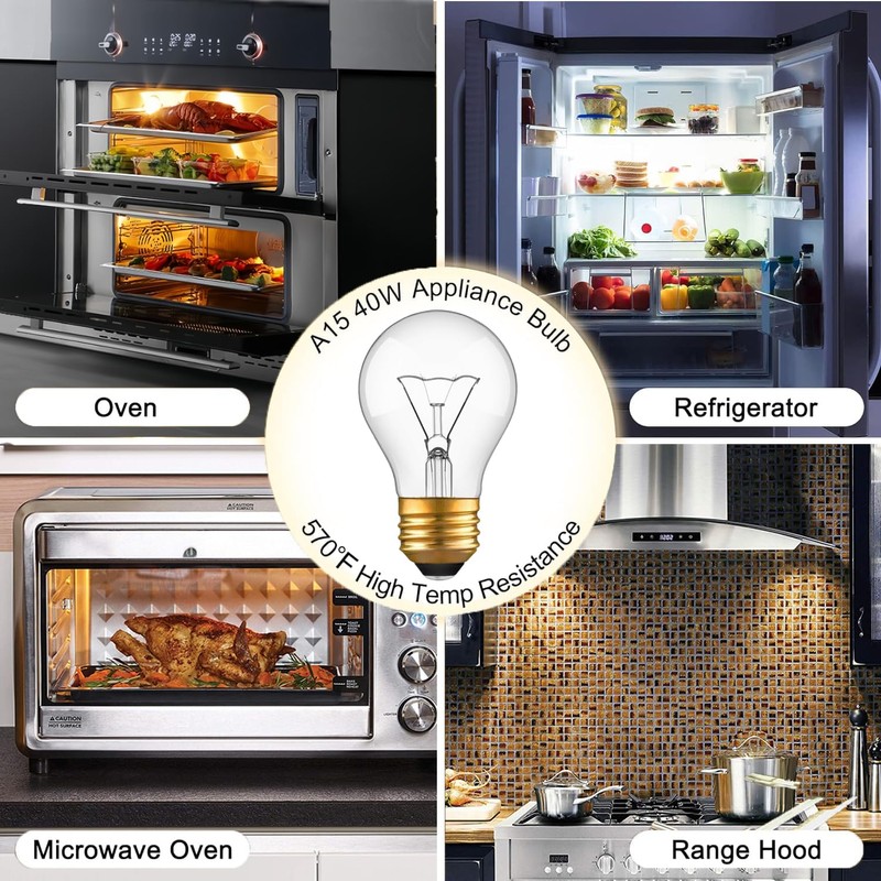 Appliance Oven Light Bulb, High Temp 300 °C Resistant,（2 Pack）