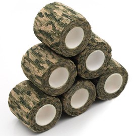 Favuit Camo Wrap Tape, 6 Roll Military Camouflage Stretch Form Bandage Hunting Self-Adhesive Protective Strip for Hunting Camera Flashlight Bicycle (Grass Camo)