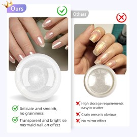 LEDSUUEI Pearl Chrome Nail Powder with Nail Duster Brush - Super Sheer Pearl Efect White Pearl Chrome Nail Powder Iridescent Aurora Mermaid Glazed Donut Chrome Nail Powder for Nails Art DIY