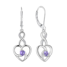 JIWOY Infinity Celtic Knot Leverback Drop Earrings 925 Sterling Silver Heart Cubic Zirconia Jewelry for Women, Metal, Created Amethyst