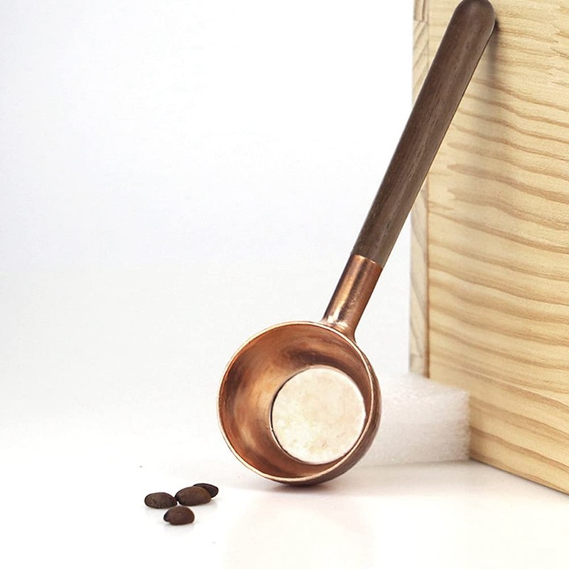 Wanjorlay Coffee Bean Measuring Spoon Solid Wood Copper Measuring Spoon