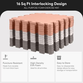 BalanceFrom 16-Pack 12x12 Inches EVA Interlocking Foam Play Tile Mat, Cream/Gray/Beige – 0.4-Inch Thick Non-Slip Puzzle Flooring for 16 Square Feet in Playroom, Nursery, or Playpen at Home