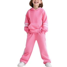 Voxikidio 2025 Fall Winter Girls 7 8Years Clothing Set Pink Hoodie & Elastic Waist Pants 2PC Casual Outfit Clothing Set (7-8Y)