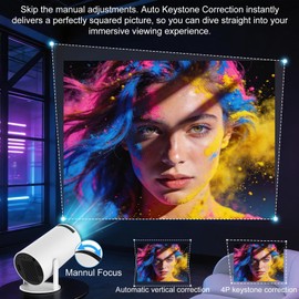 Portable Smart Mini Projector, 4K 1080p Support Small Phone Projectors for Bedroom, Home Cenima, Ceiling, Wall, WiFi6, BT5.4, 10000 Lumens Built in Apps for Flim Theatre
