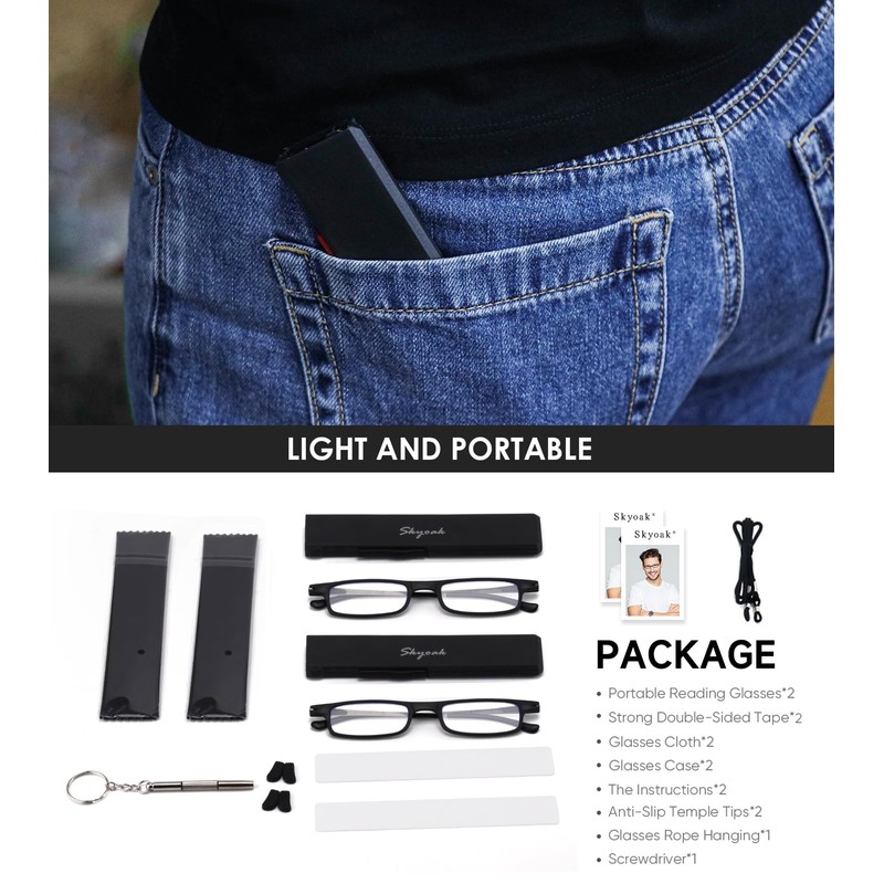 2 Pack Ultra Thin Lightweight Folding Reading Glasses Women Men