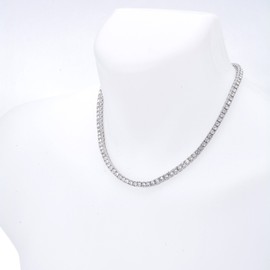 Hip Hop Fashion Iced Out Lab Diamond 4 mm 20" Silver Plated Solitaire Tennis Chain Necklace