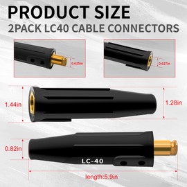 LC-40 Welding Lead Connector, Welding Cable Quick Connectors, Male & Female Welding Connectors for Welding Machine Accessories, 1/0 and 2/0 Welding Lead Size Capacity, 350 Amp Max Rating
